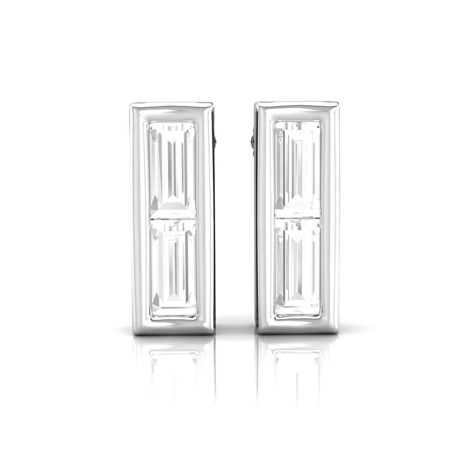 Kimy 4/7 Ct white two baguette cut natural diamond mini ear studs