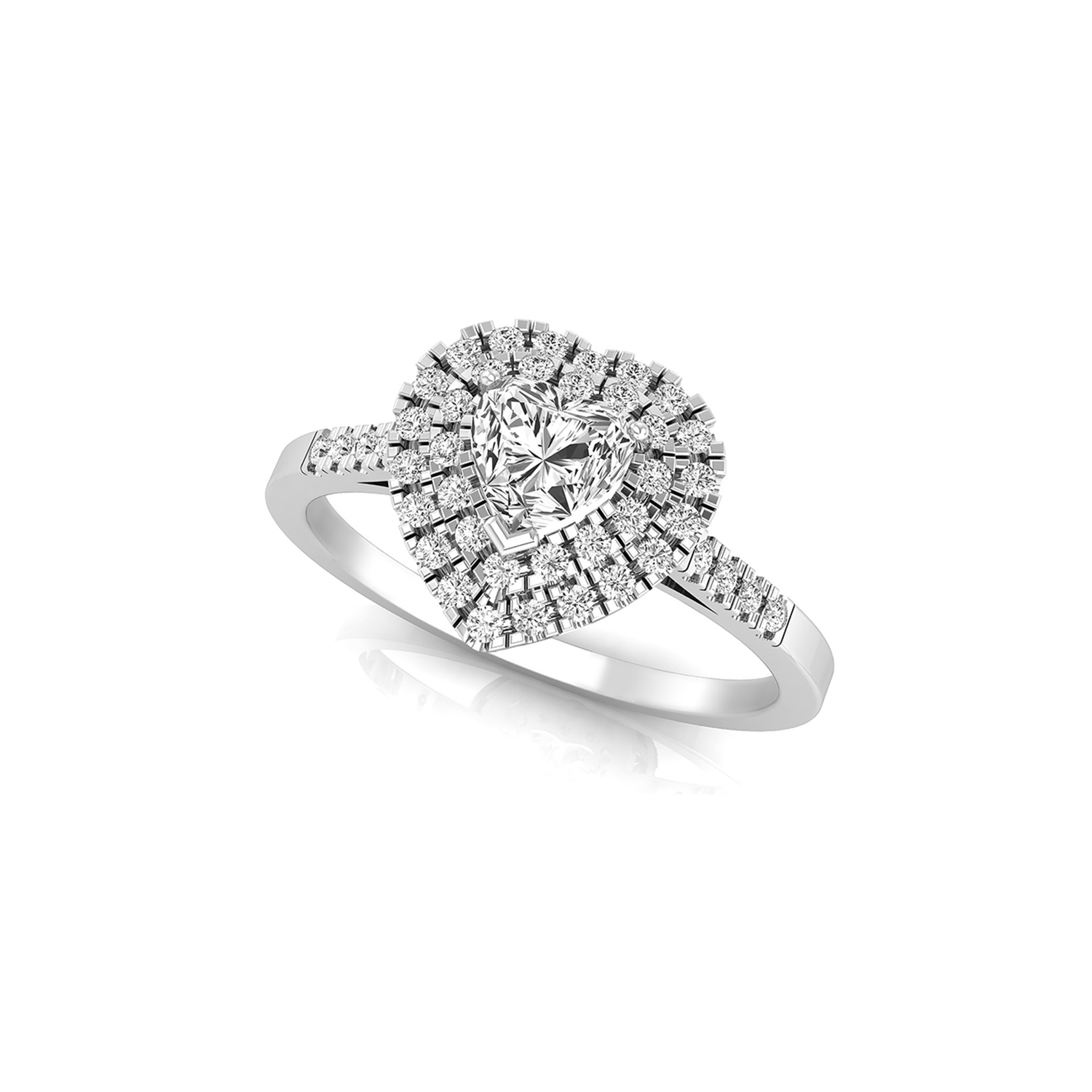 2/3 Ct Round brilliant cut natural diamond double halo heart ring for women