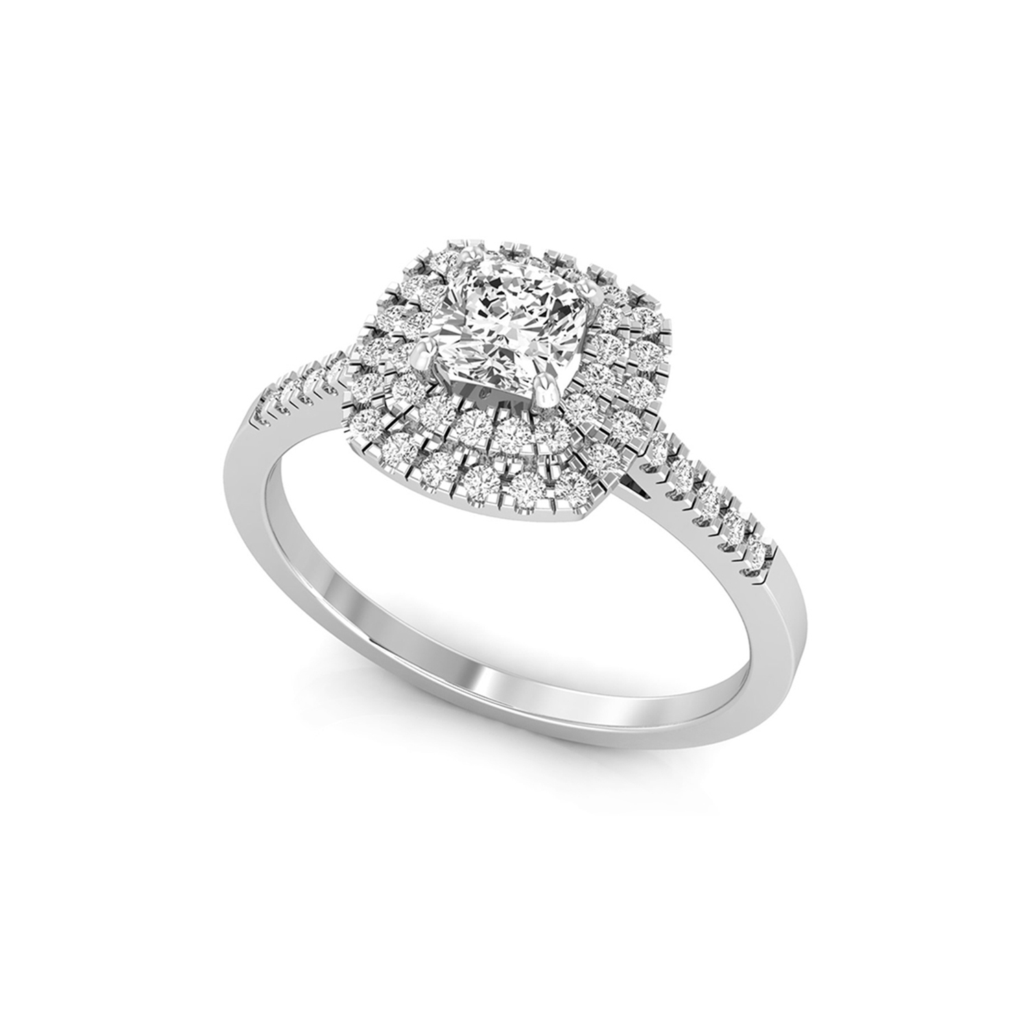 2/3 Ct Cushion with round brilliant cut double halo natural diamond wedding ring