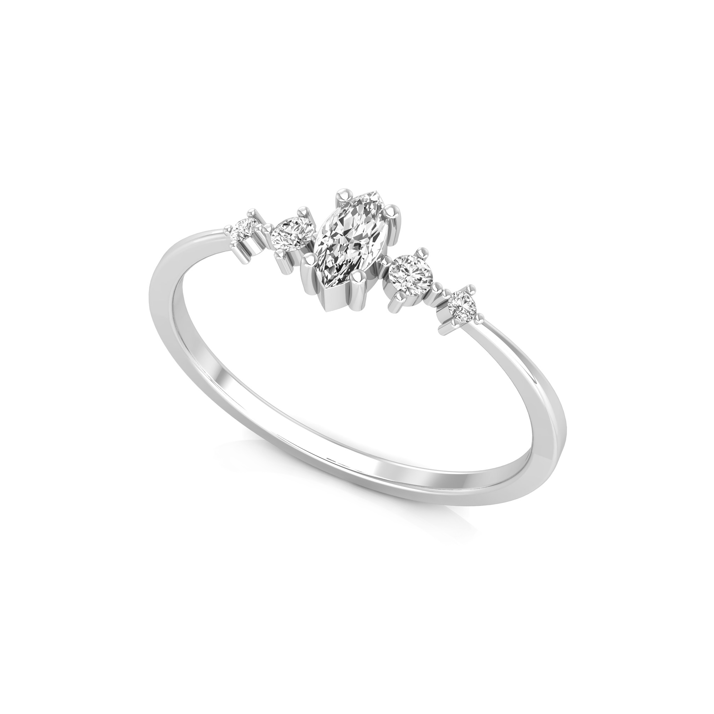 2/9 Ct marquise & round brilliant cut natural diamond engagement ring