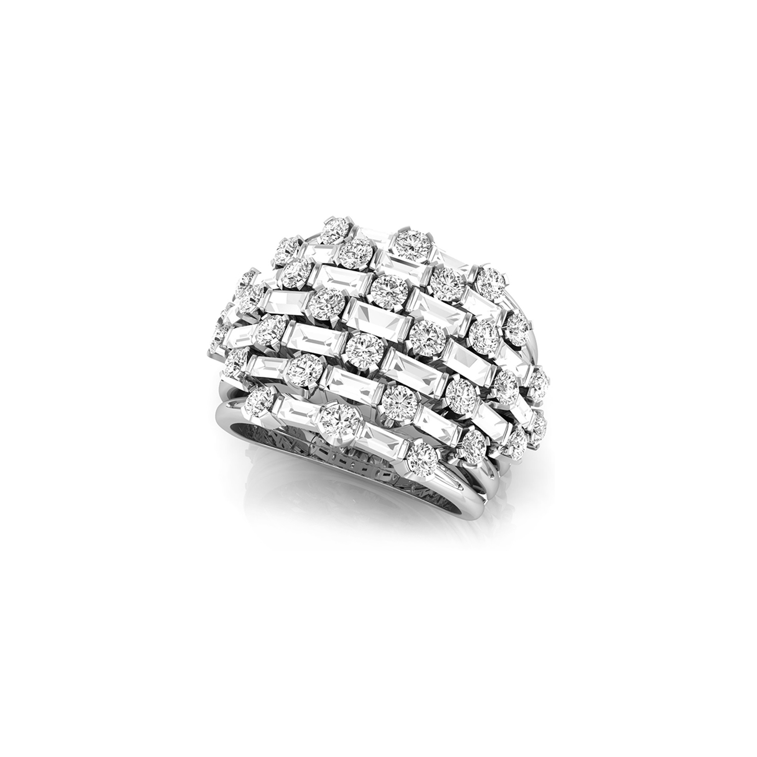 Luxury 4.00Ct baguette & round brilliant cut natural diamond set bridal ring jewelry