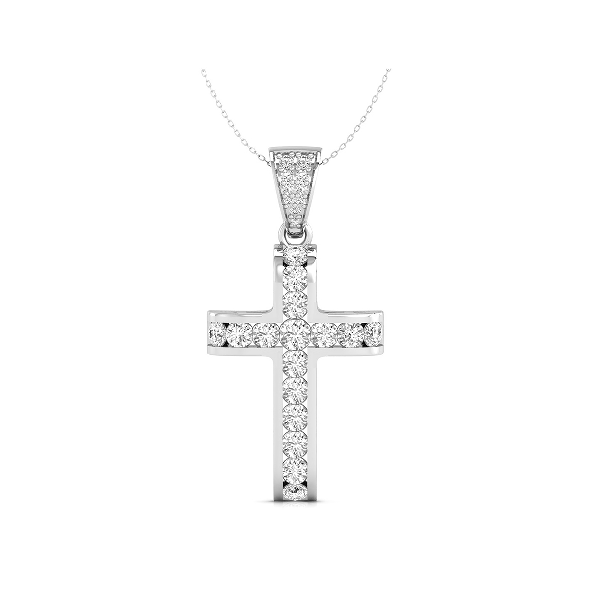 channel set round brilliant cut natural diamond cross necklace