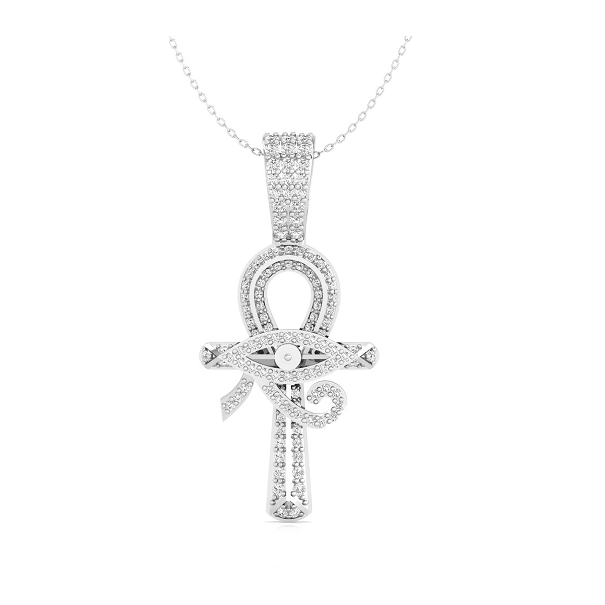 4/7 Ct brilliant round cut natural diamond eye of horus ankh cross necklace