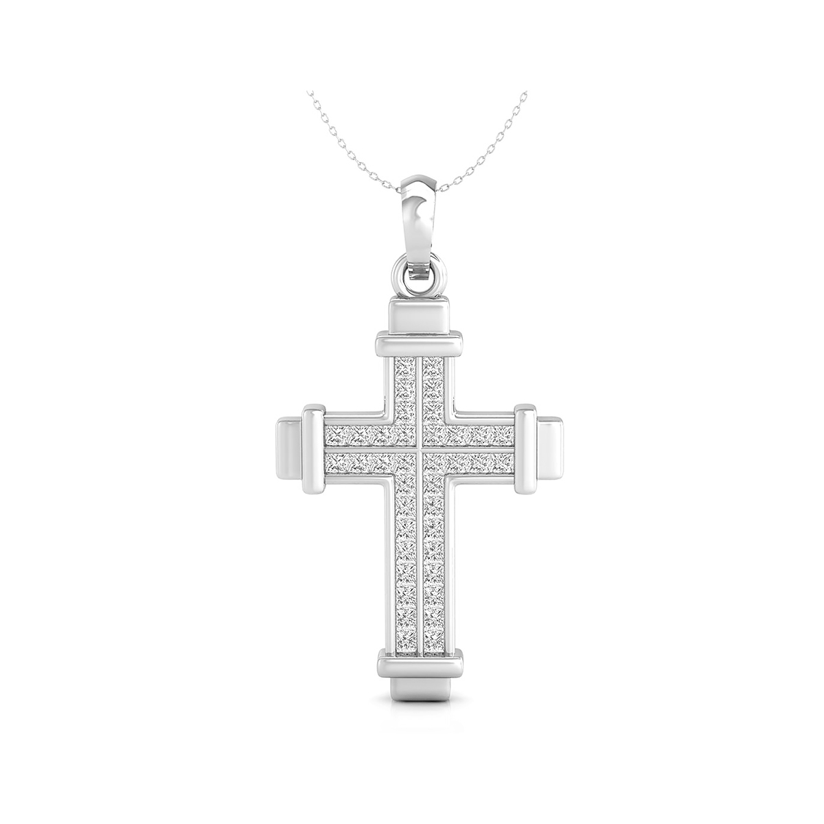 2 2/7 Ct princess cut natural diamond Christian cross necklace