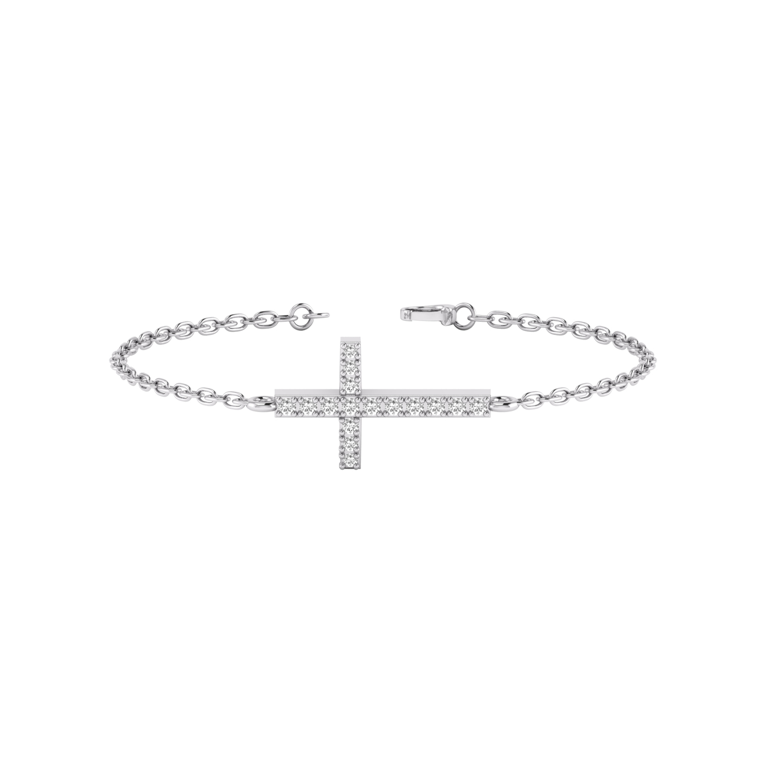 1/6 Ct brilliant round natural diamond religious sideways cross bracelet