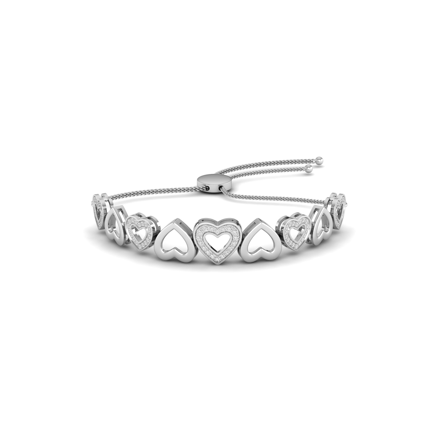 3/10 Ct brilliant round natural diamond up down heart bolo bracelet