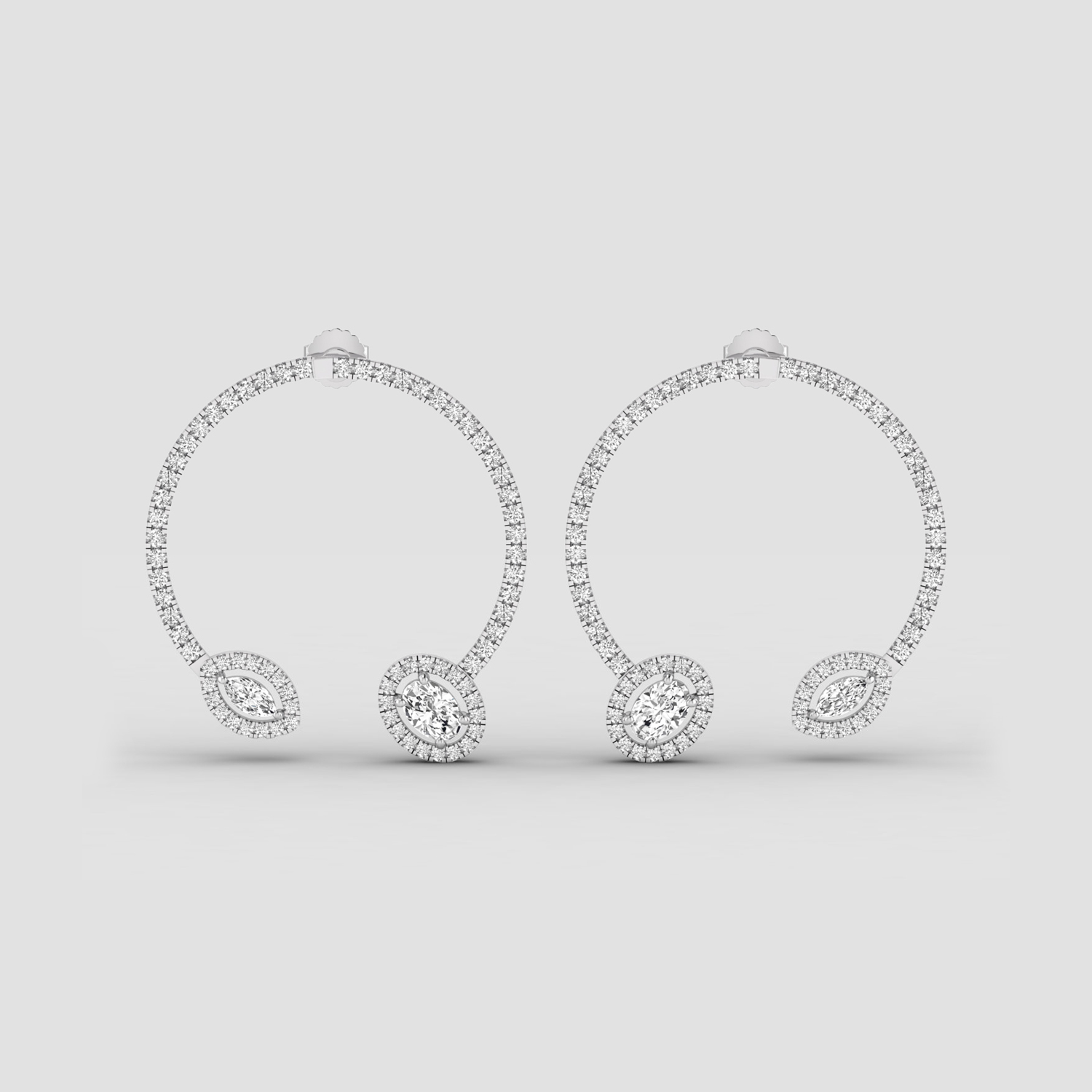 1 1/5 Oval & marquise natural diamond front back stud earring