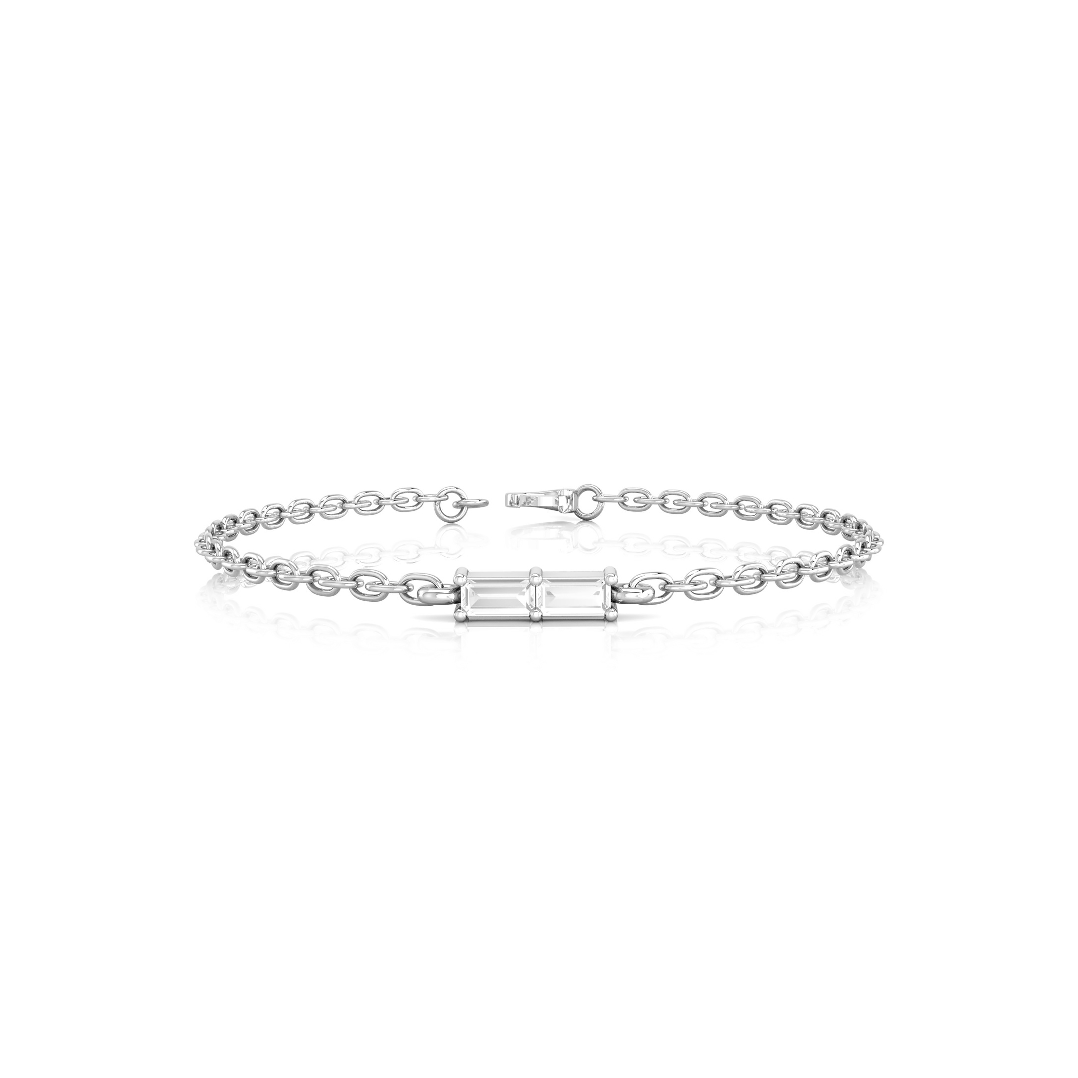 1/8 Ct baguette cut natural diamond two stone minimalist bracelet