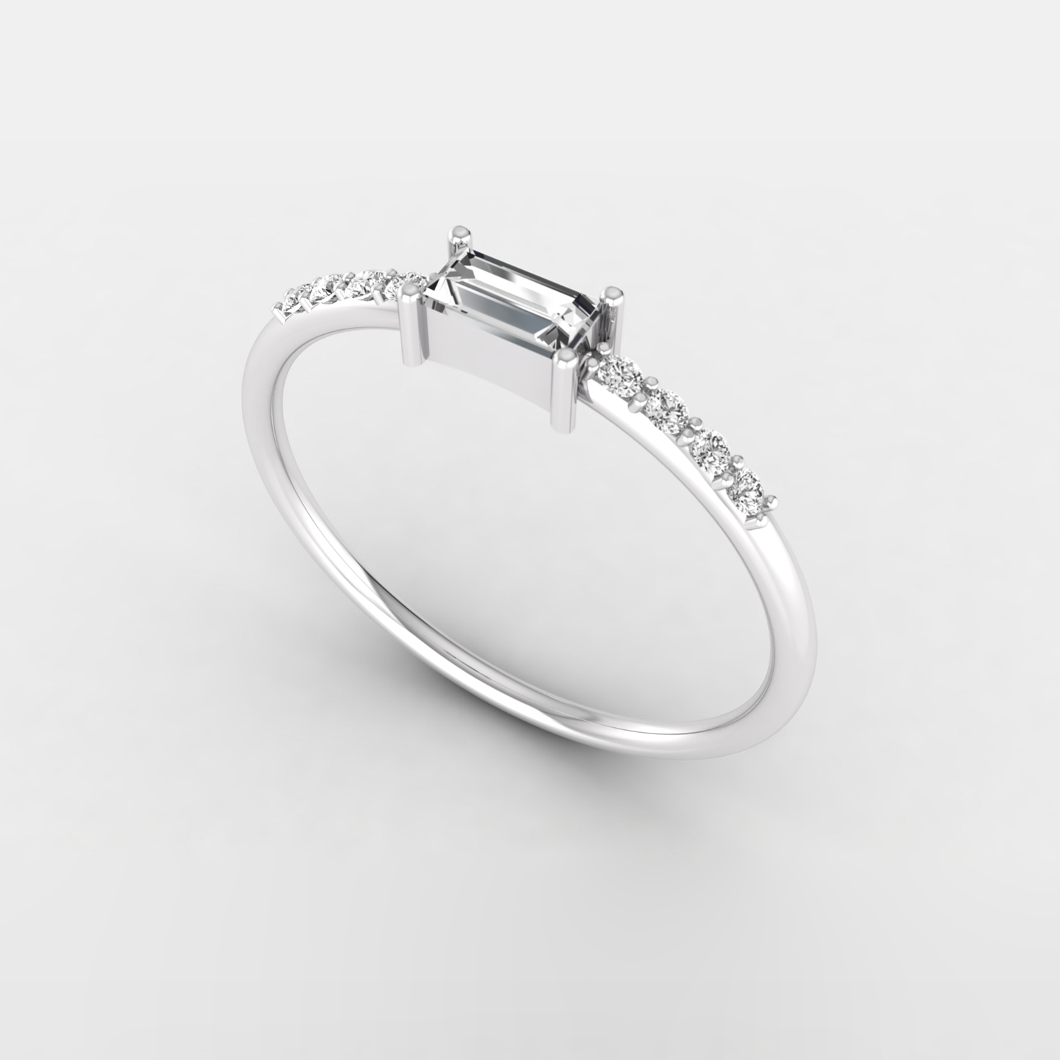 1/5 Ct Baguette & round brilliant cut solitaire with accents natural diamond ring