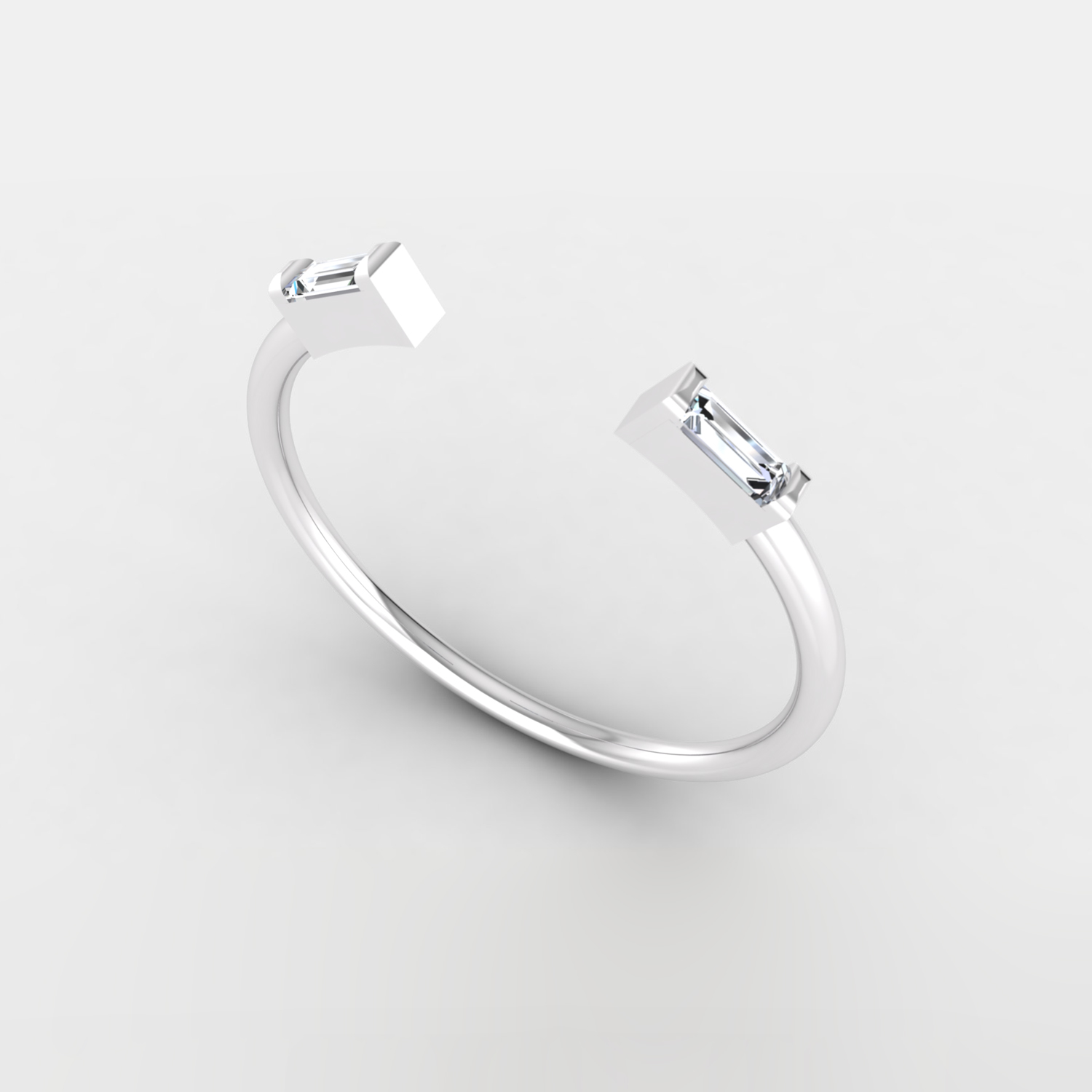 1/8 Ct Classic baguette cut natural diamond two stone set cuff adjustable ring