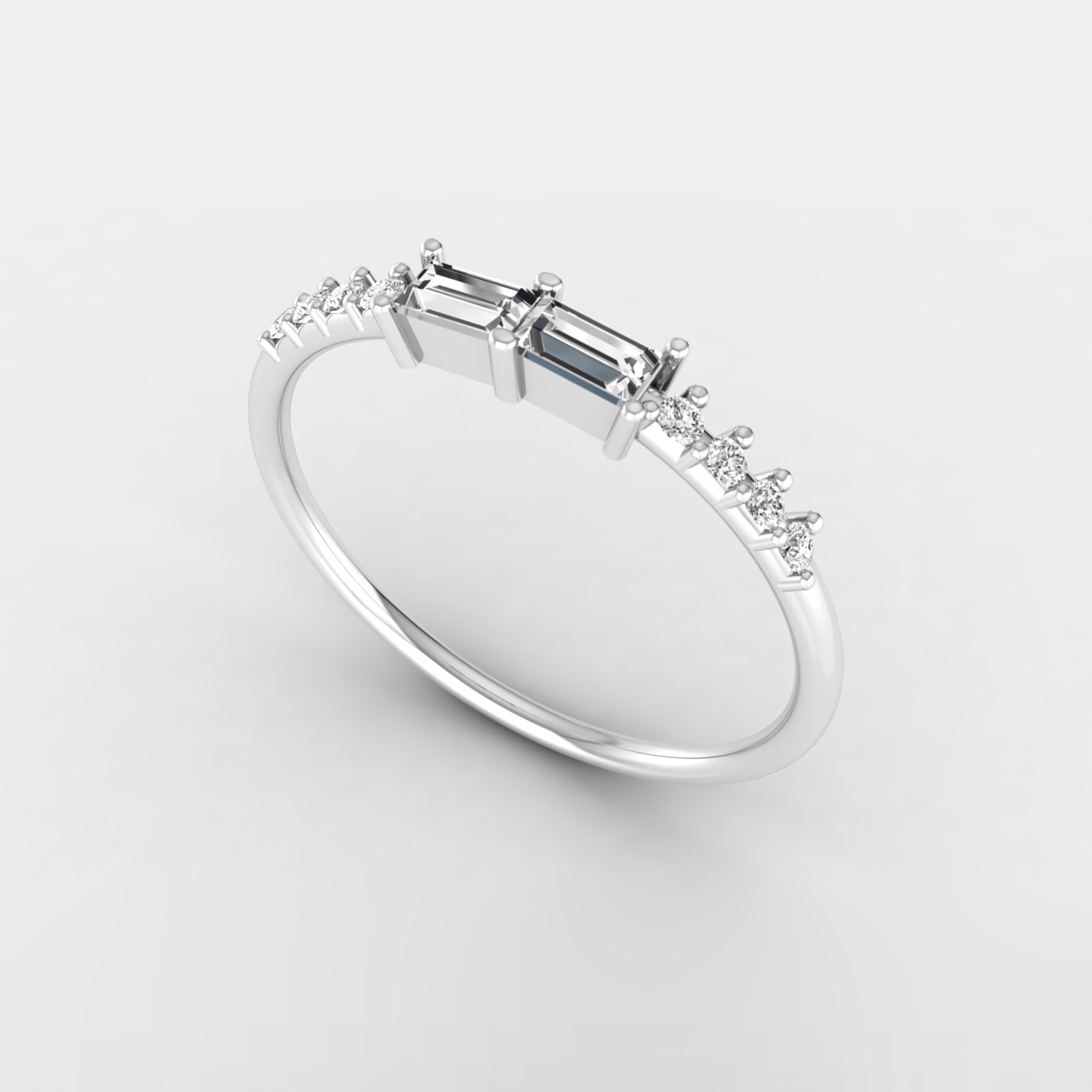 Unique 1/4 Ct baguette & round brilliant cut natural diamond engagement proposal ring