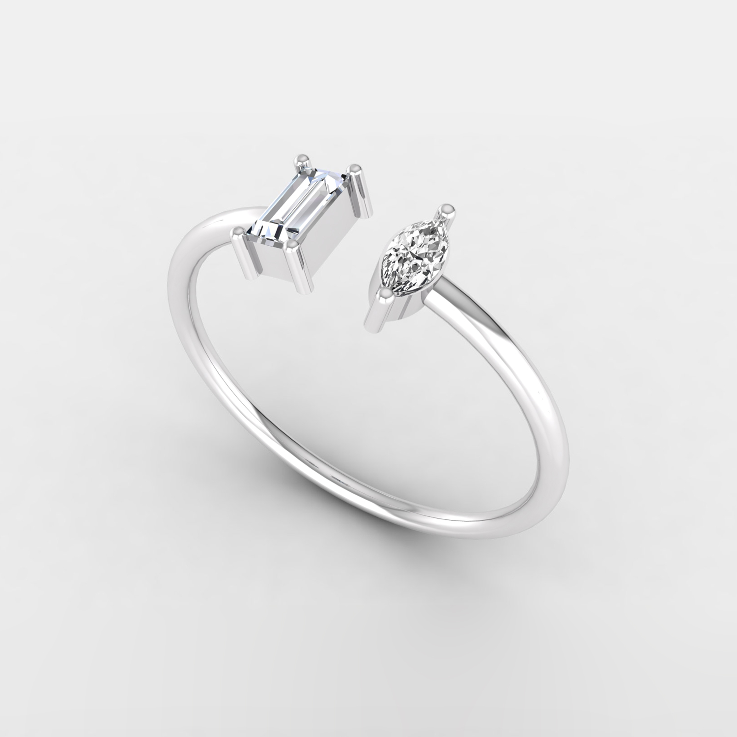 1/4 Ct baguette & marquise two stone open adjustable diamond proposal ring