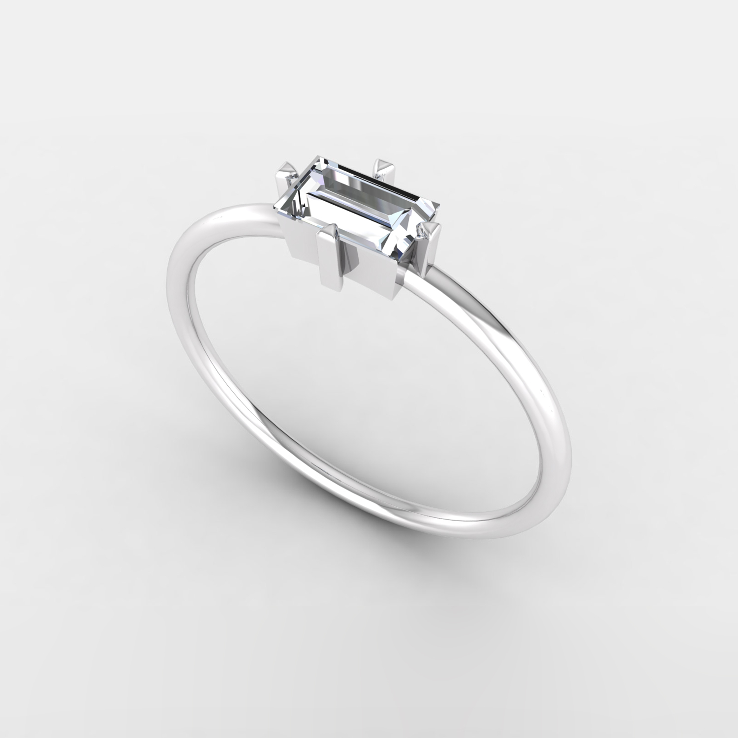 3/10 Ct baguette natural diamond four prong set solitaire engagement ring