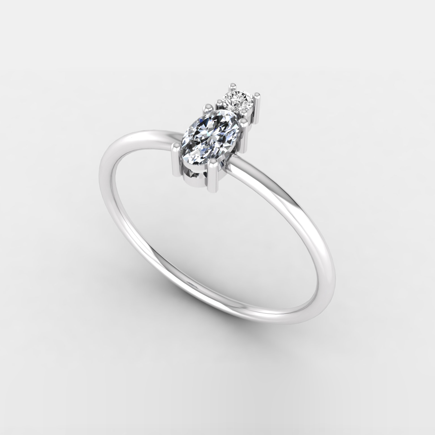 1/4 Ct oval and round brilliant cut natural diamond minimalist proposal ring for women
