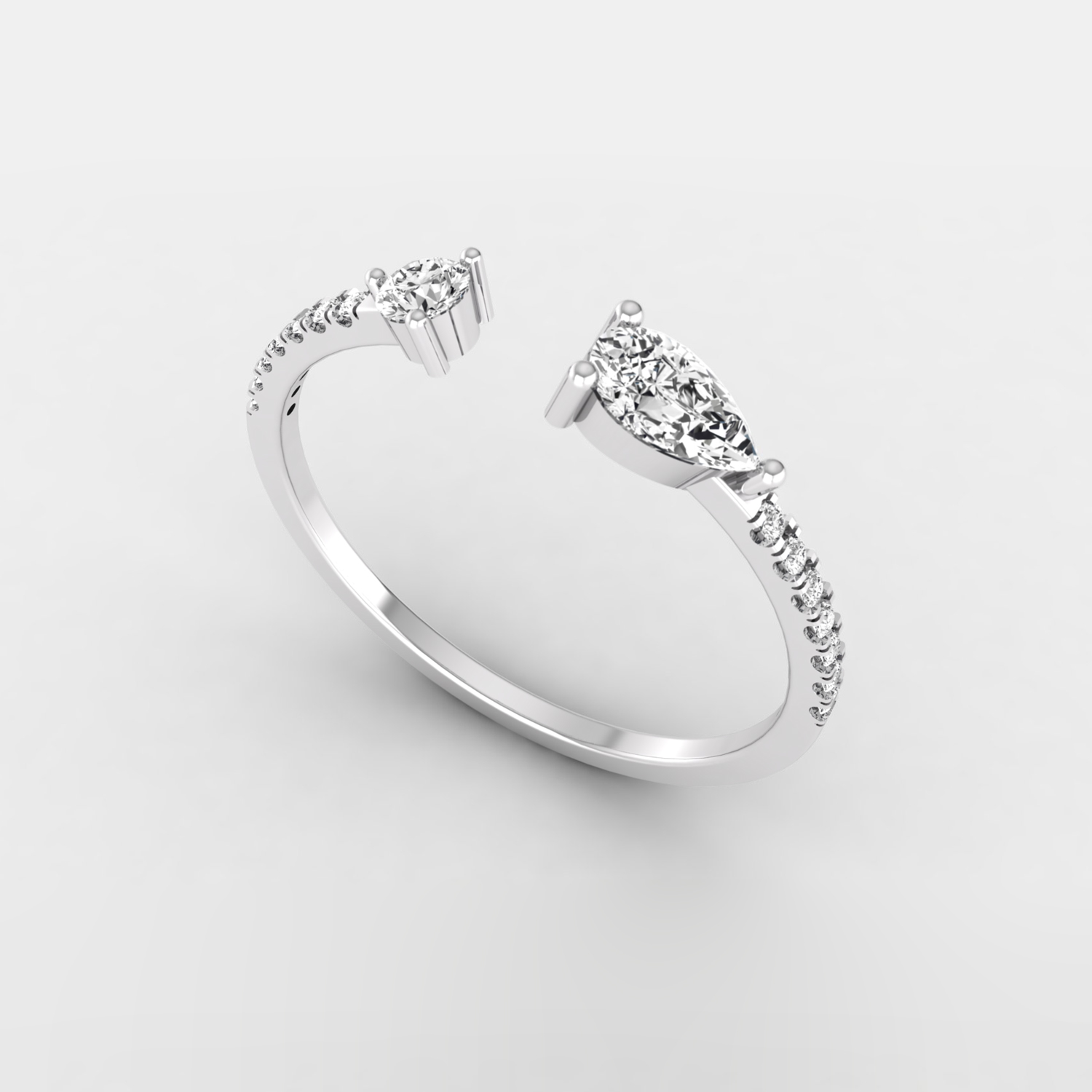 Unique 2/5 Ct pear & round brilliant cut natural diamond open cuff band