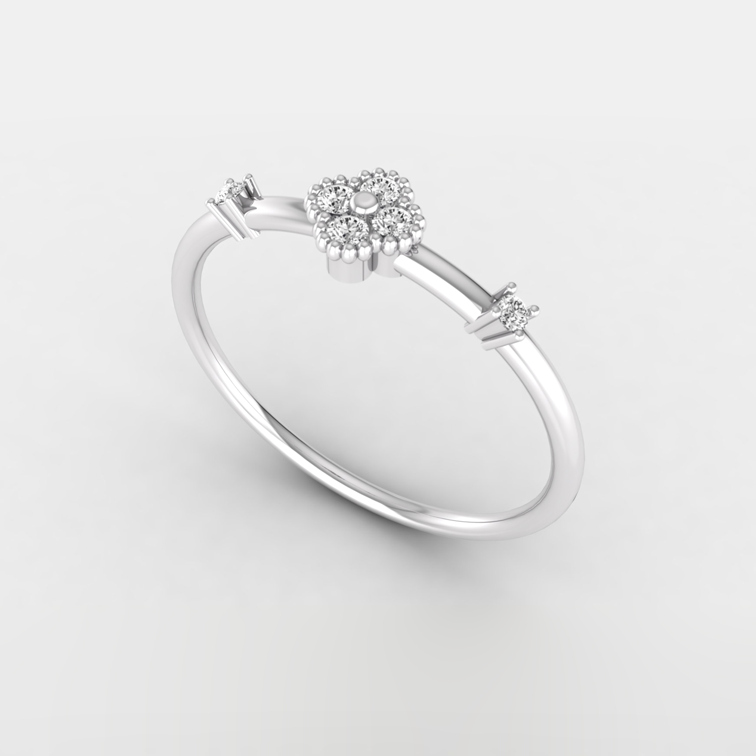 Pretty 1/16 Ct round brilliant cut natural diamond set clove floral look ring