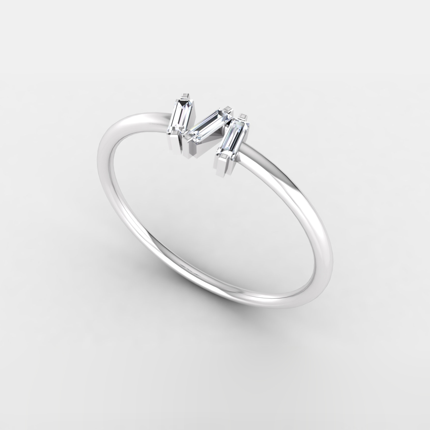 2/13 Ct White baguette cut natural diamond minimalist three stone ring for women