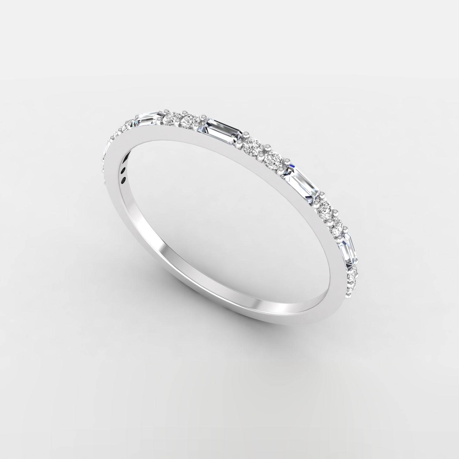Charming 1/3 Ct baguette and round brilliant cut natural diamond stacked half band