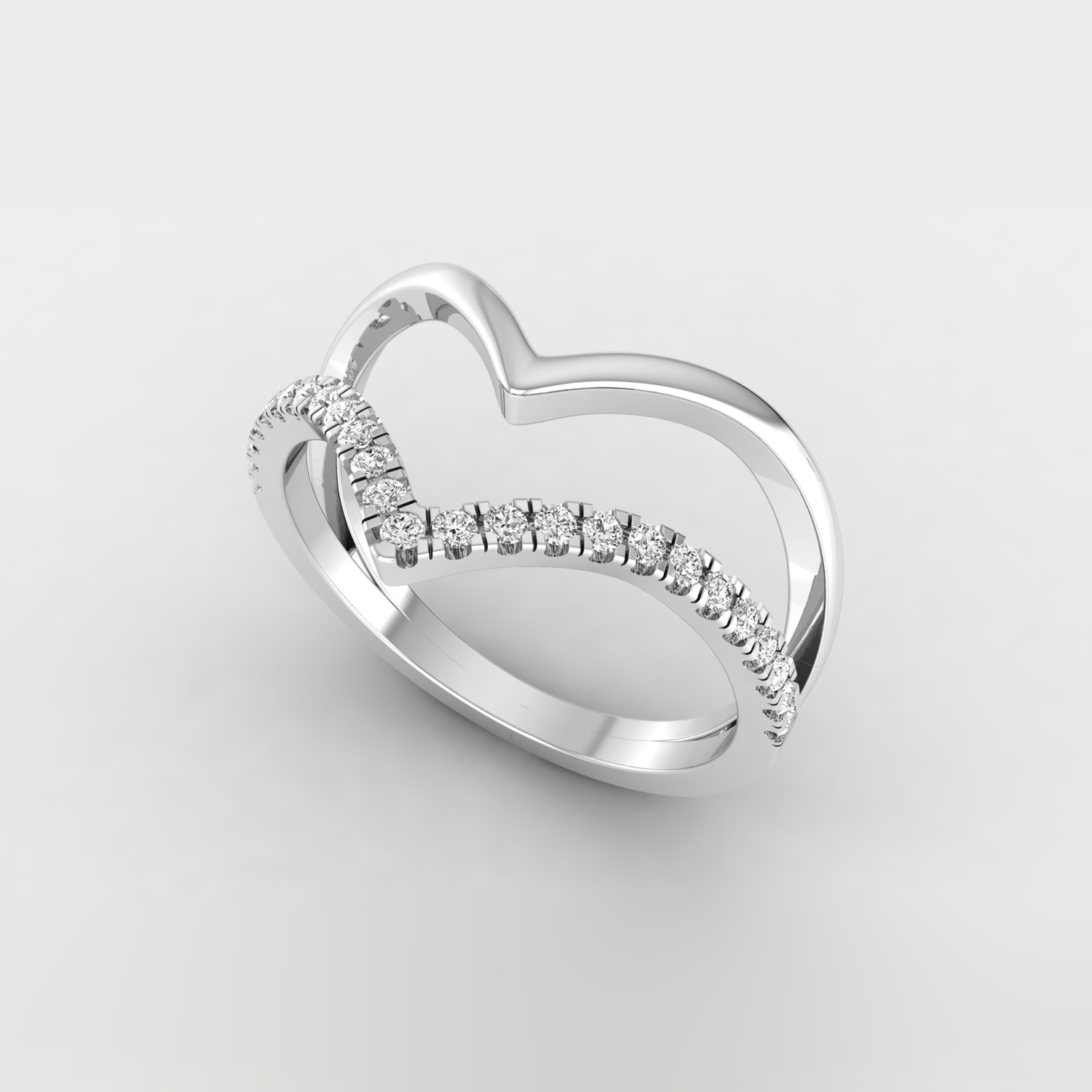 trendy 1/4Ct brilliant round cut natural diamond double v shape designer band