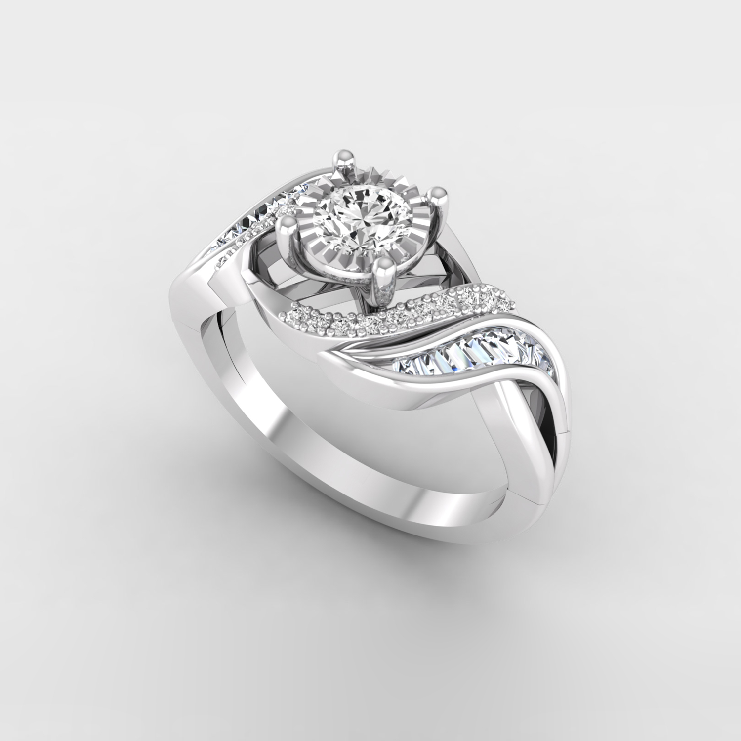 1/2 Ct baguette & round brilliant cut natural diamond miracle setting anniversary ring