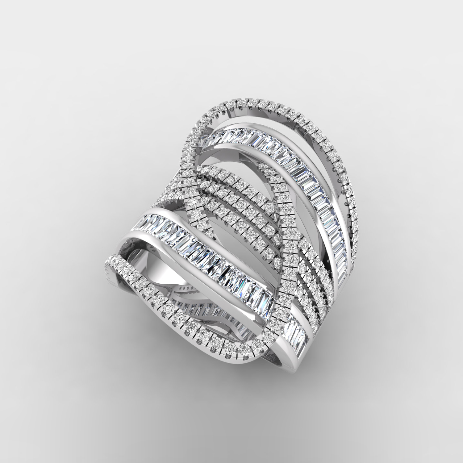 4 1/4 Ct Baguette & round brilliant cut natural diamond party wear ring